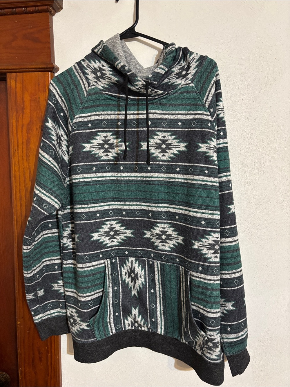 Carbon Green and Black Aztec Pattern Pullover Hoodie